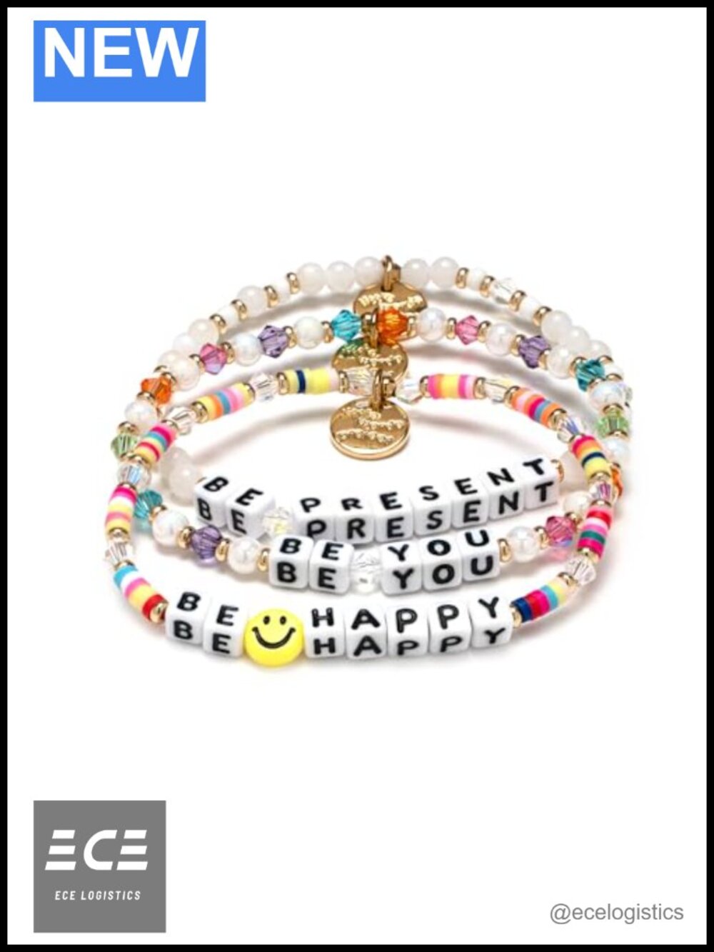 Little Words Project Beaded Stretch Bracelet Gold Plated 3-Pc Stack